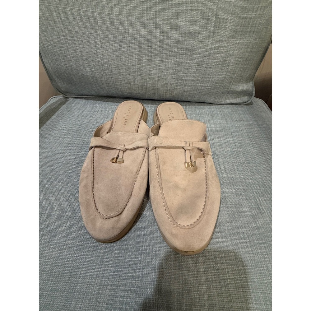 Marc Fisher LTD Womens Beige Suede Mules Slip On Flat Pointed Toe Shoes 10M